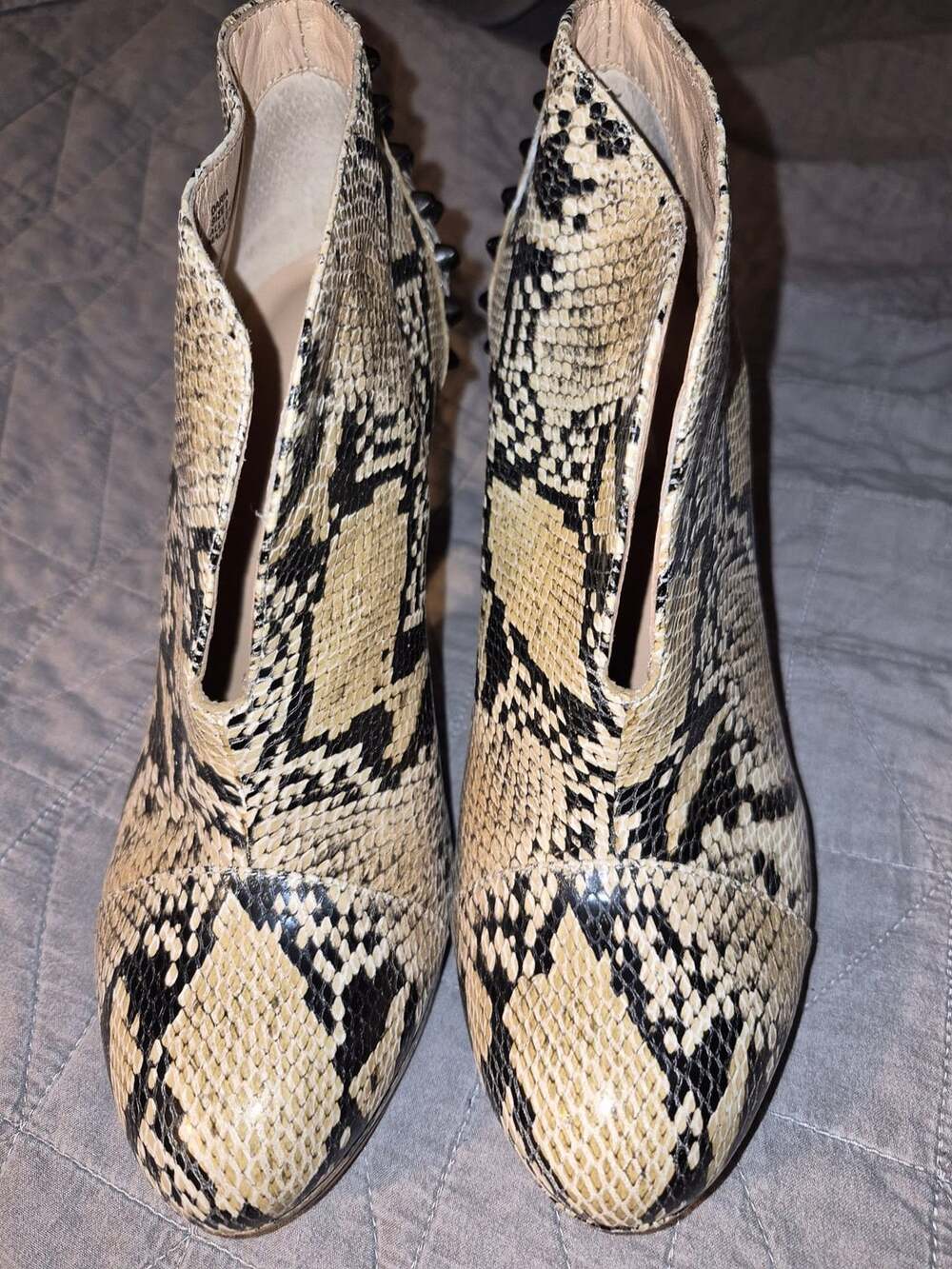 BCBGMaxAzria Daria Snake Embossed Spiked High Heel Booties